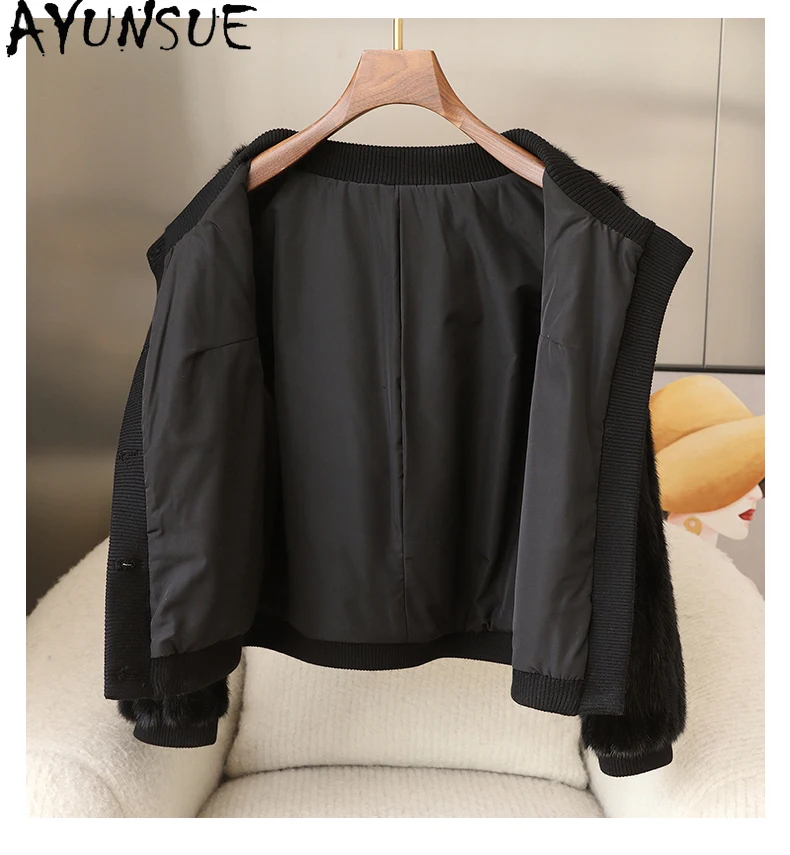 AYUNSUE réel manteau de fourrure de vison femmes vêtements de luxe réel manteaux de fourrure femme vison nouveau dans les vêtements d'extérieur veste d'hiver 2025 Шуба Ж Jayacud