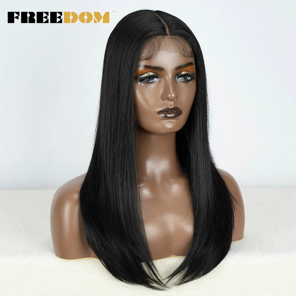 FREEDOM Hair Synthetic Lace Front Wigs For Black Women Straight Bob Wigs 22 inch Easy Wear Ombre Brown Blonde Wig Cosplay Wig