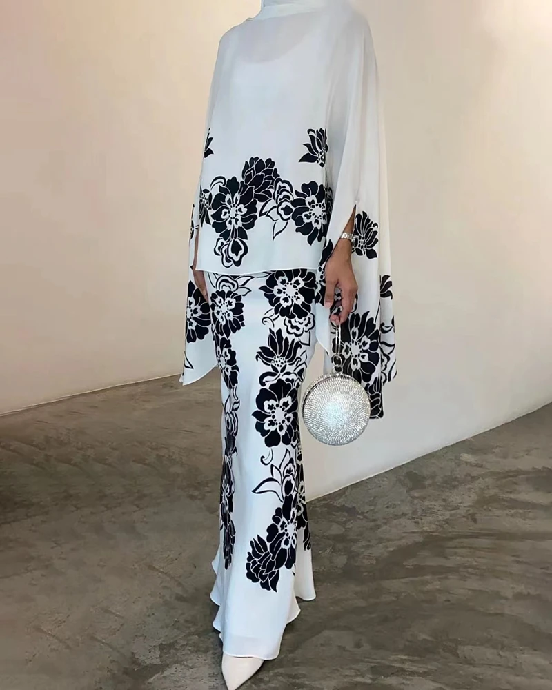 

STYLISH LADY Floral Printed Elegant 2 Piece Set Women Batwing Sleeve Shirt and Long Pencil Skirts Suits 2024 Summer Outfits