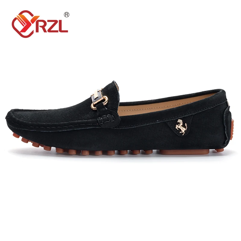 YRZL Loafers Men Big Size 48 Soft Driving Moccasins High Quality Flats Genuine Leather Shoes Men Slip-on Suede Loafers for Men