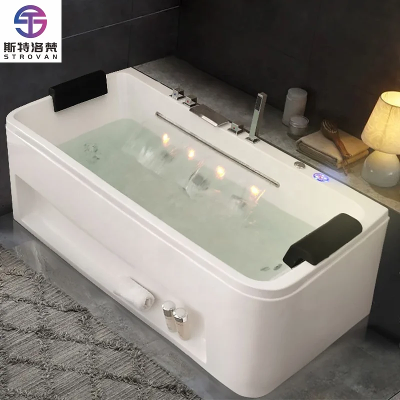 

ZXHK Whirlpool Massage Bath SPA Acrylic Big Bathtub Hotel LED Jet Massage 2 Person Sided Skirt Bath Indoor Hot Tub