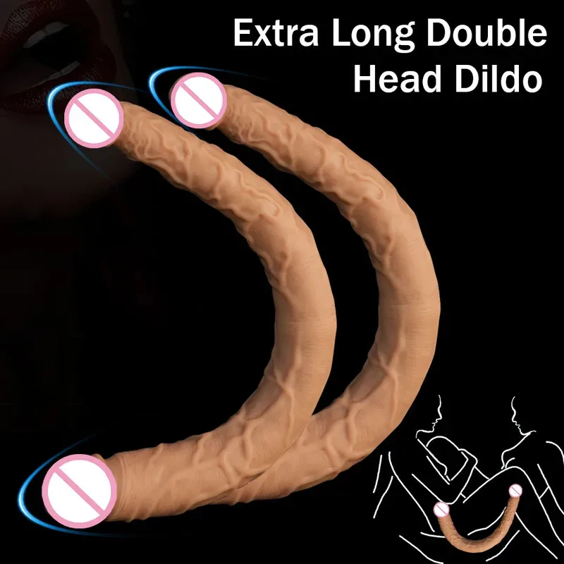 دسار نسائي مزدوج الأطراف - لعبة كبار مرنة وواقعية مزدوجة الاختراق، قضيب ناعم مقاوم للماء لتحفيز الشرج المهبلي