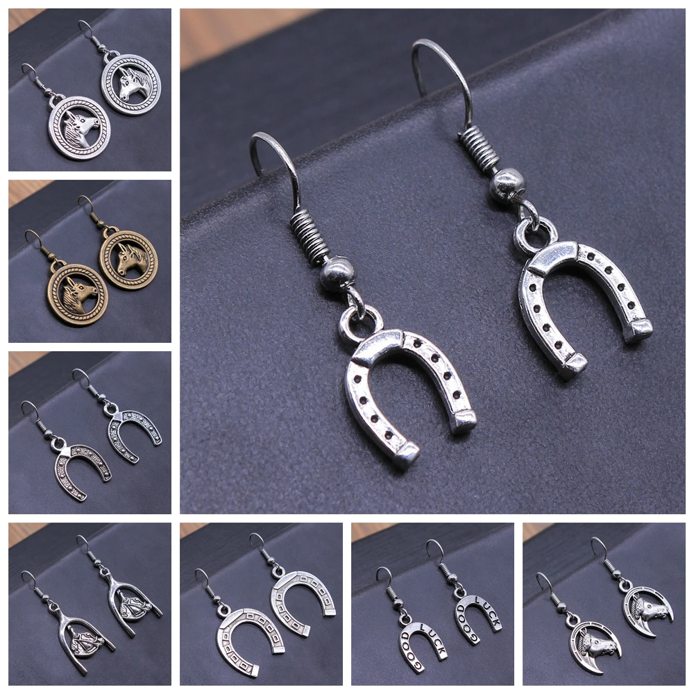 Vintage Lucky Horseshoe Pendant Dangle Drop Earrings For Women Girls Good Luck Jewelry Fashion Jewelry Gift