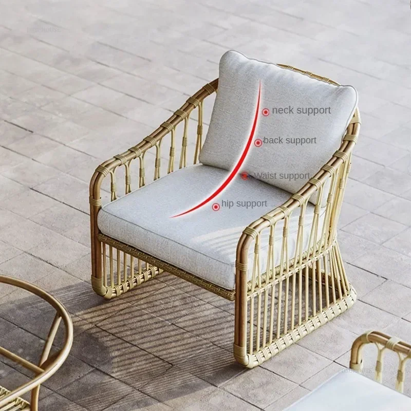 Luxury Villa Courtyard Garden Chairs Hotel Leisure Garden Furniture Set Modern Terrace Rainproof and Sunproof PE Rattan Chair K