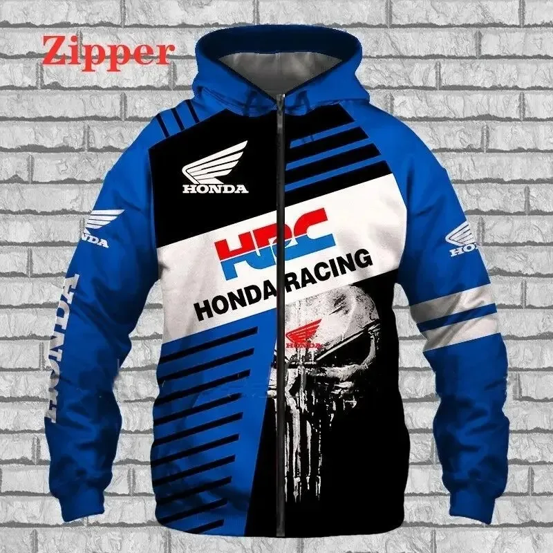 New Spring and Autumn Zipper Hoodie Honda Racing Logo Hoodie 3D Printed Cycling Jacket Outerwear