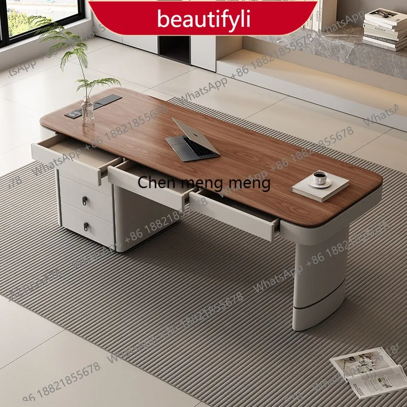 

01A Solid wood desk Italian minimalist study computer desk high-end home modern minimalist light luxury desk