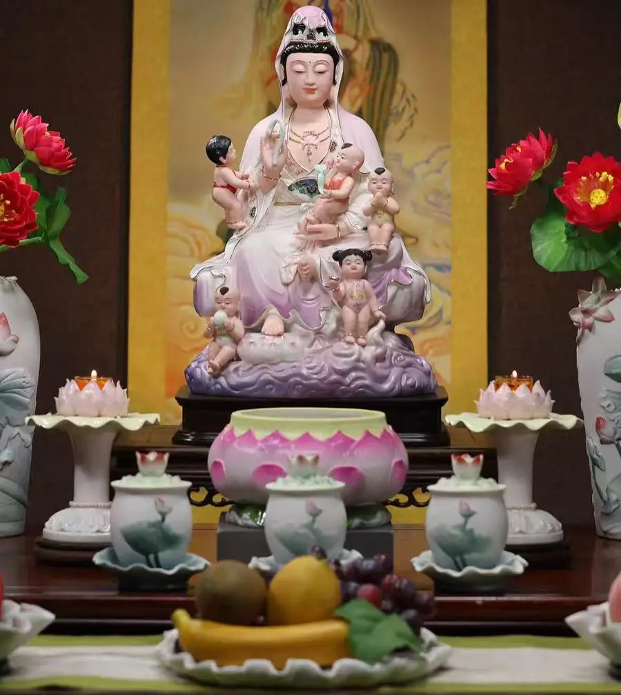 Ceramic Guanyin Avalokitesvara Bodhisattva statue Buddha statuette household family home worship ornament Wuzi guan yin figure