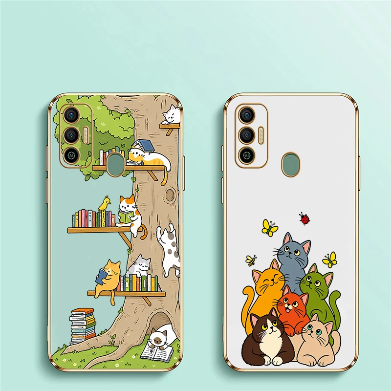 Cute Cat Pattern Phone Case For Tecno Spark 20 Pro 8C 7 Pro 7T 6 Go 1 5Air Silicone Plating Drop Resistant Protective Cover Etui view 2