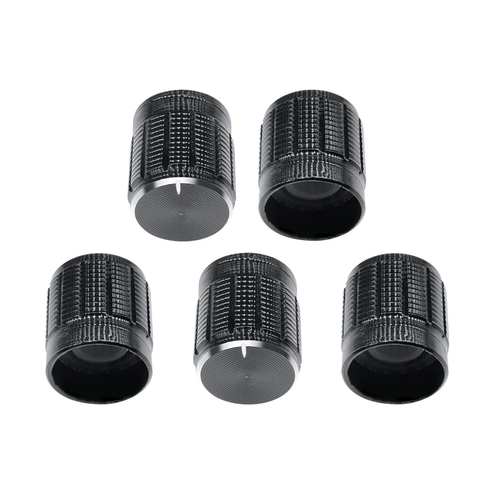 5PCS Dia 6mm Knurled Shaft Insert Potentiometer Control Black Metal Knobs Switch Knob 15mm Dia. x 16.5mm Height