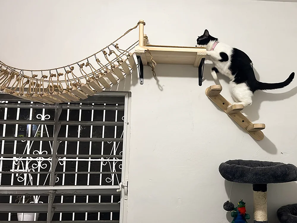 Imagem -02 - Brinquedo de Ponte de Gato de Madeira Montado na Parede Escada de Sisal Escalada de Perca Passos de Arranhão Brinquedo de Arranhão para Animais de Estimação Móveis para Dormir 100cm