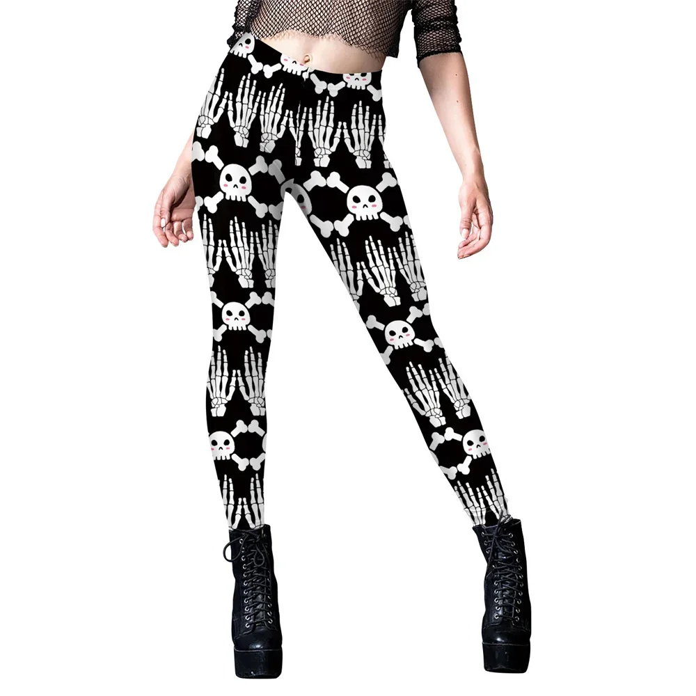 Leggings da donna nero rosso Splice Skull Print Leggings Sexy Leggings Fitness femminili Push Up Leggins elasticizzati Mujer Halloween