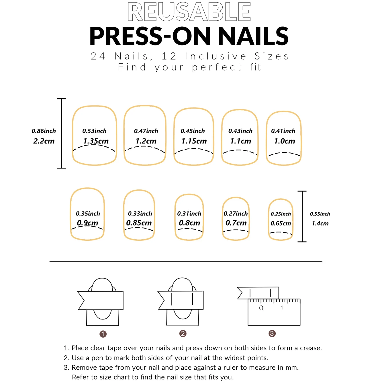 Faux ongles carrés moyens, ongles français brillants, ongles en acrylique adaptés aux filles et aux dames, 24 pièces