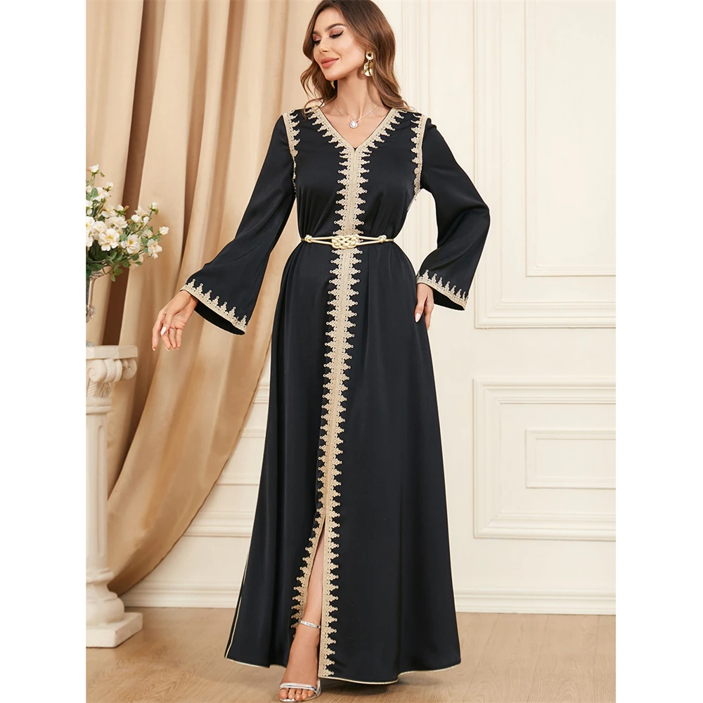 Eid Mubarak Caftan Elegant Women Long Dress Rhinestone Party Gown Muslim Islamic Caftan Turkey Dubai Arab Jalabiya Moroccan Gown