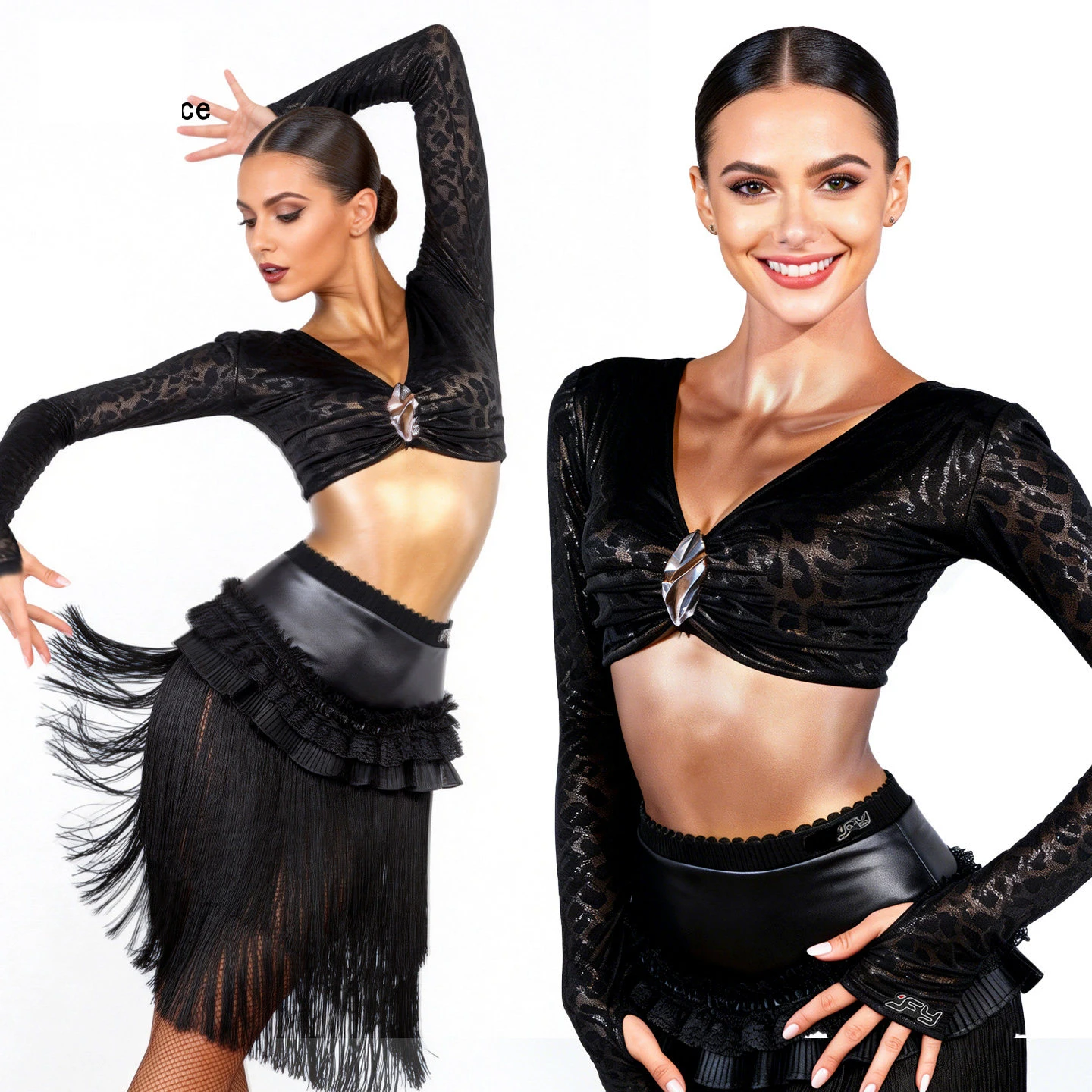 

Женский костюм для латиноамериканских танцев чача, соревнований по самбе, латиноамериканских танцев, топ с леопардовым принтом, юбка с бахромой, сценический костюм XS10904