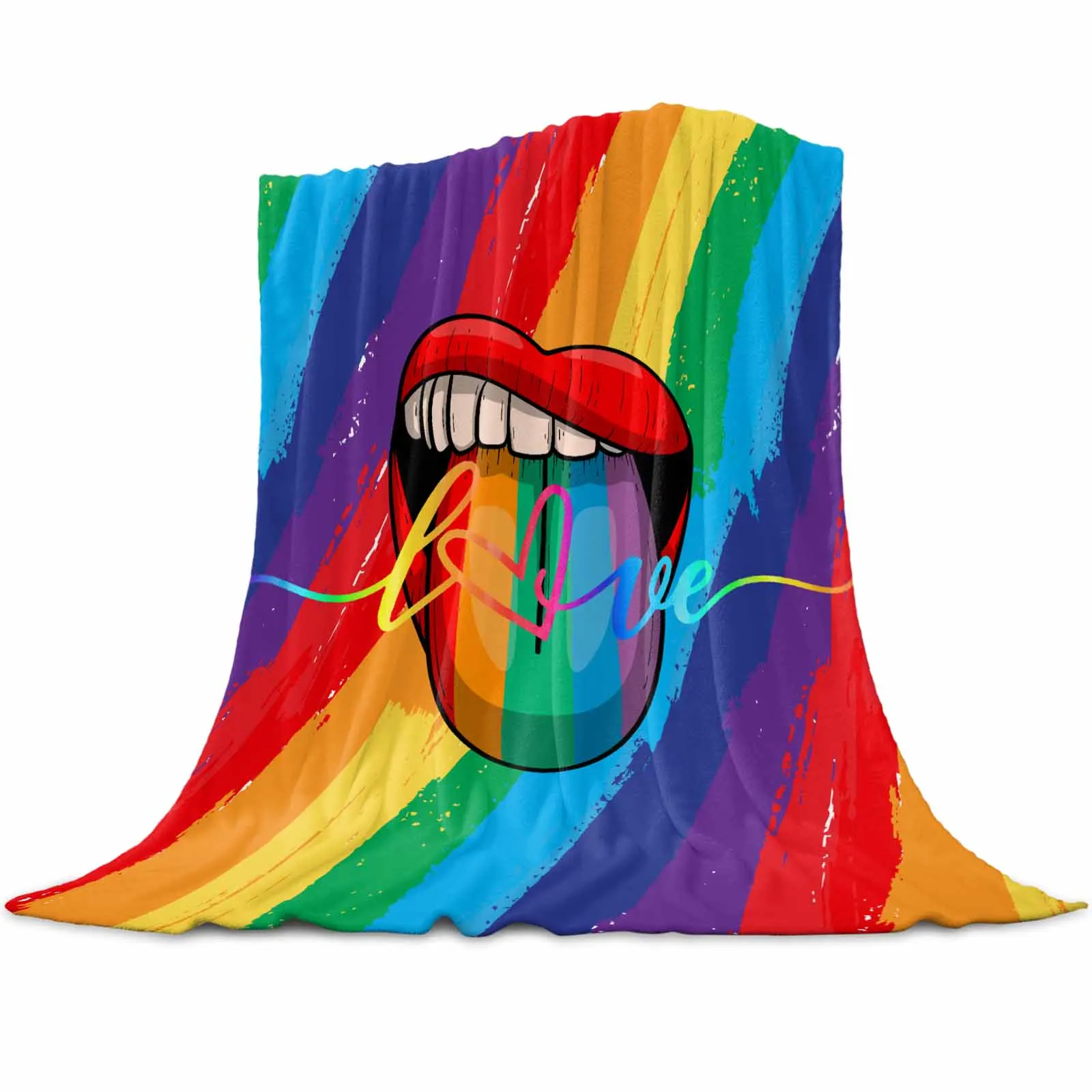 

Rainbow Gradient Lips Love Throws Blankets for Sofa Bed Soft Plush Warm Sofa Throw Blanket Holiday Gifts
