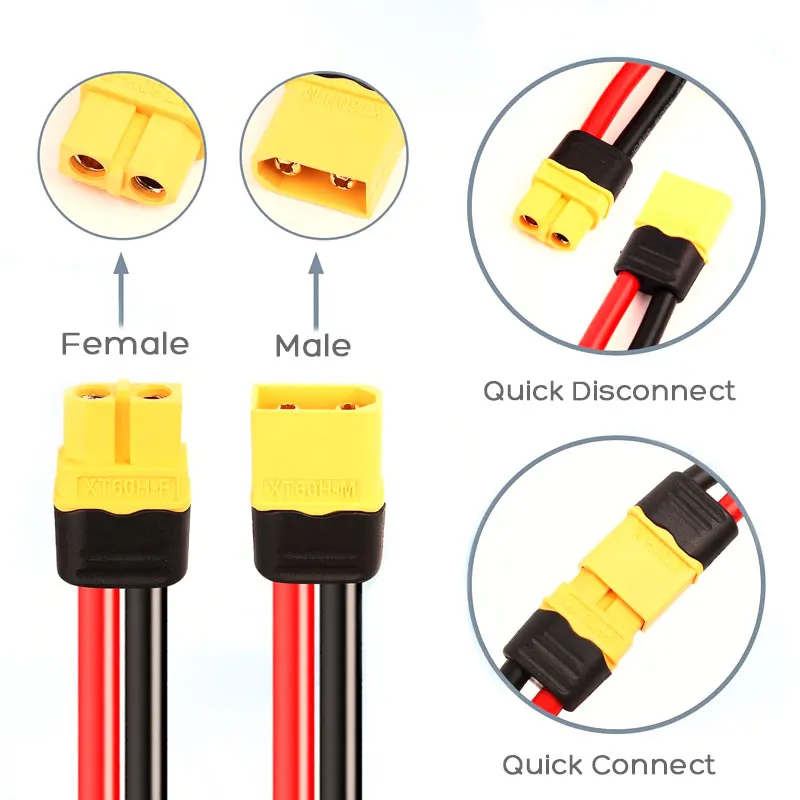 XT60 Male to XT60 Female Extension Cable Suit for Portable Power Station ALLPOWERS R600 R1500 S2000 Pro Ecoflow Delta River etc.