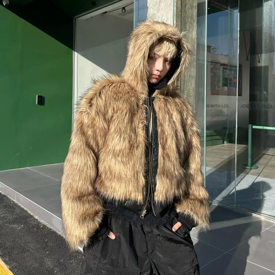 Men's 2026 Winter Reversible Faux Fur Fox Jacket, Warm Sheepskin Style Streetwear Coat
