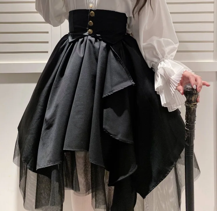 Anime Japanese Gothic Style Shirt Irregular Waistband Mesh SK Skirt Lolita Shirt Retro Miss Set Halloween Costume