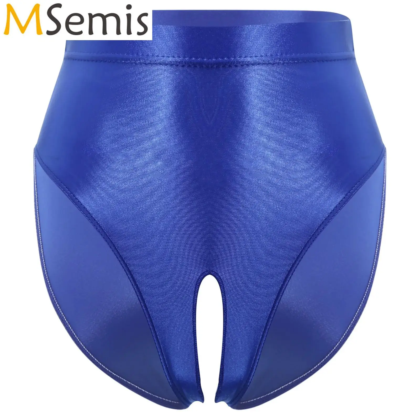 Womens Sexy High Waist Open Crotch Underwear Underpants Lingerie Nightwear Clubwear Elastic Waist Glossy Stretchy Panties