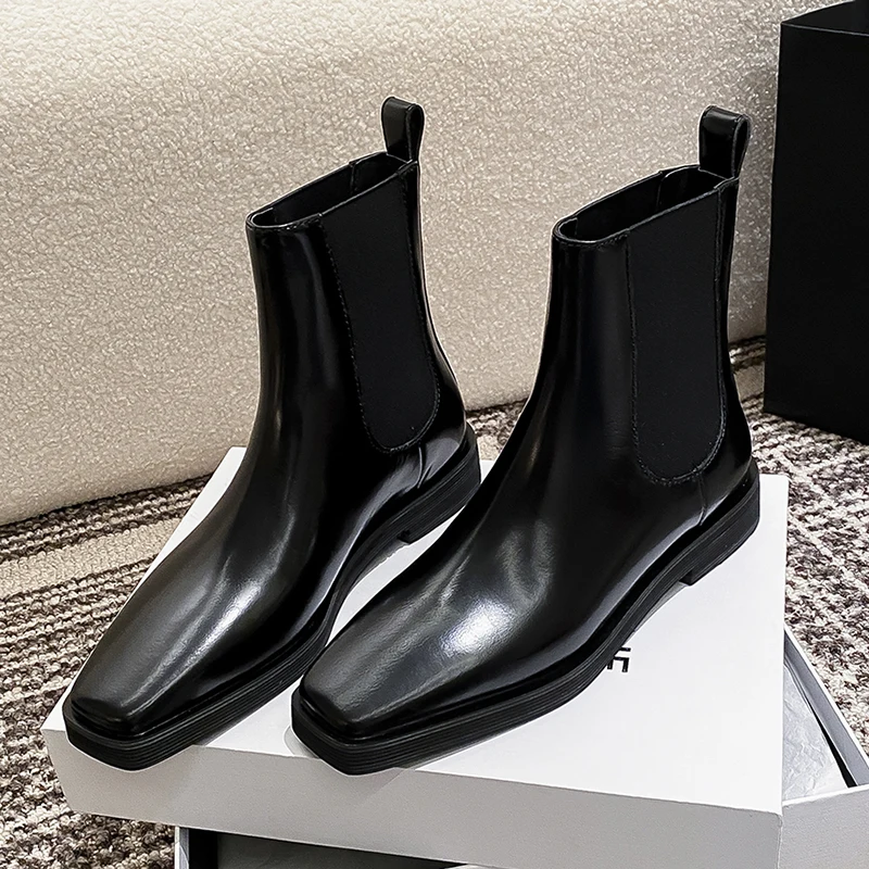 women luxury fashion chelsea boots brand designer square toe shoes party nightclub dress cowboy genuine leather boot ankle botas