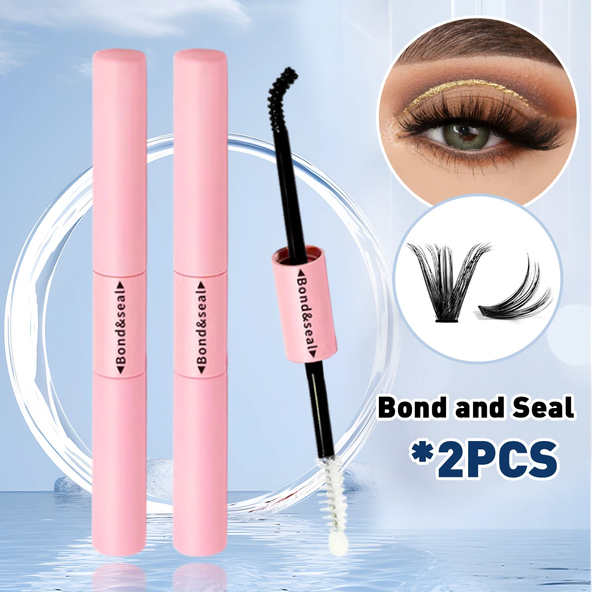 Wimpernkleber und Versiegelung für Wimperncluster, starker fester Wimpernkleber, langlebig, 48 Stunden, 2 in 1 (5 ml schwarzer Kleber + 5 ml klare Versiegelung)