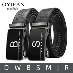 Genuine Leather Belt for Men, Letter Buckle, Automatic, Adjustable, High-Quality, Business Casual Belt