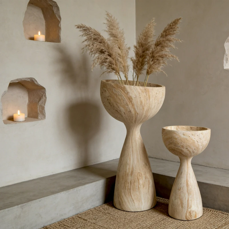 Wabi Sabi Travertine Style Planter Pot Textured Home Decor Art Vase Creative Irregular Shape for Living Room Balcony Display