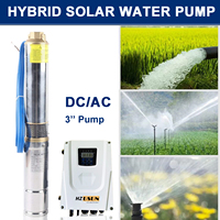 HZUSUN 1100W 3'' Hybrid Solar Submersible Deep Well Pump AC/DC 110V 220V Borehole Water Pumps with Solar Controller Inverter Kit