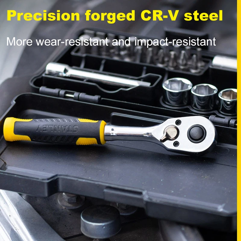 Stanley STMT82672 37Pcs 6.3mm(1/4 Inch) Professional Car Repair Wrench Set Include Ratchet Wrench Handle Sockets Extension Rod