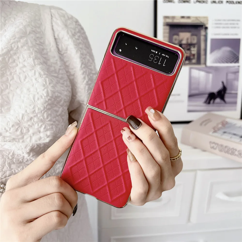 Korean Fashion Electroplated Rhombic  Leather Case For Motorola Razr 40 Ultra Case 2023 For Moto Razr 40 Ultra Cover Razr40 Case image 4