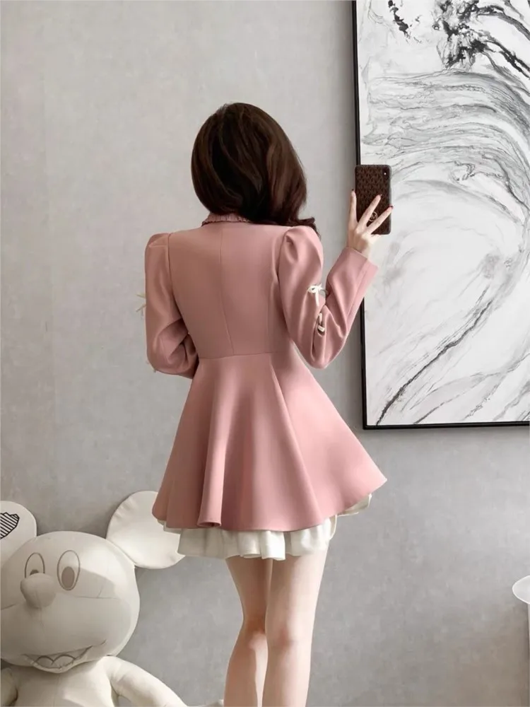 French Elegant Chic Suit Dress Women Autumn Winter New Fashion V Neck Double Breasted Mini Dresses Female Office Short Vestidos