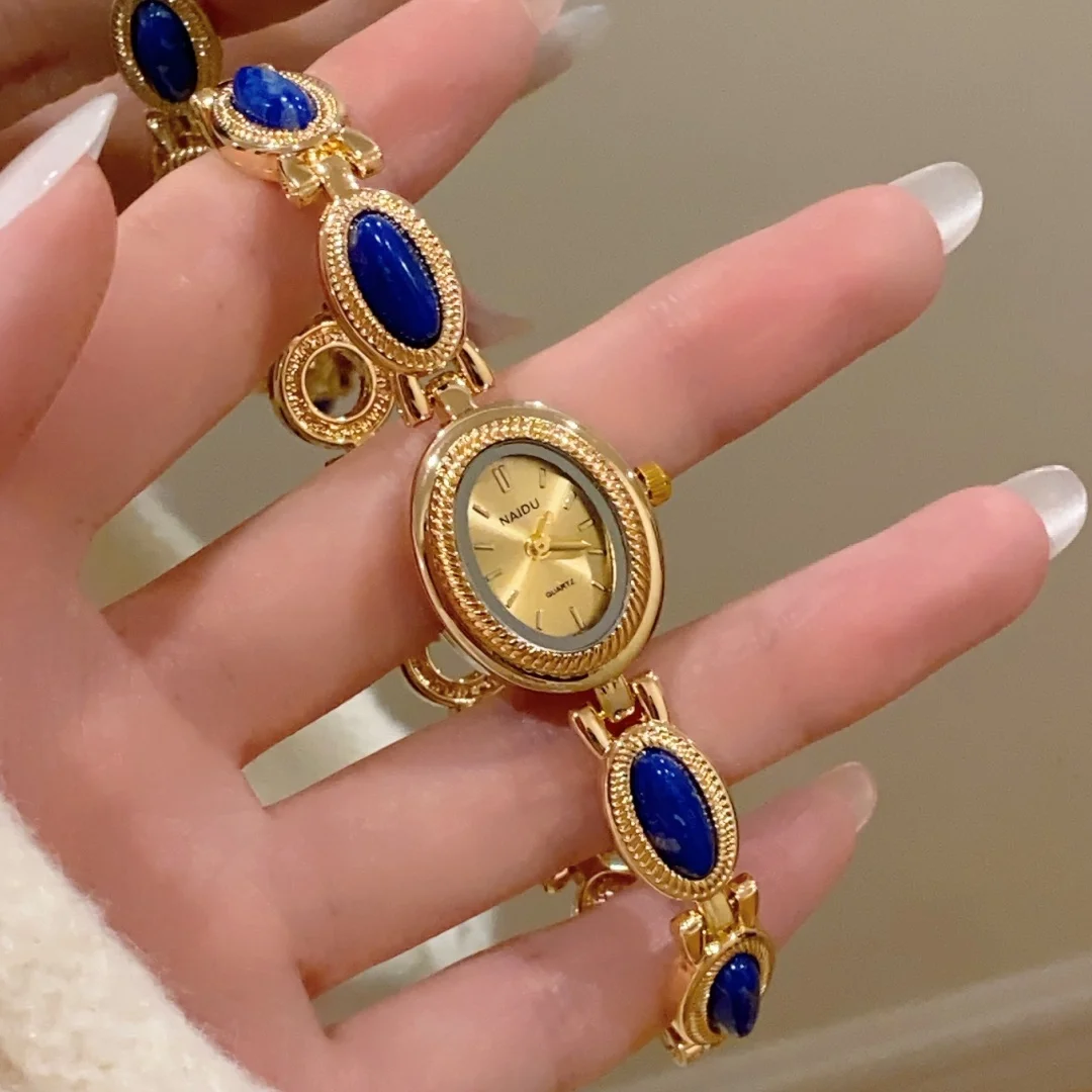 الراقية السيدات ووتش ضوء الفاخرة النمط الوطني البيضاوي حجر سوار ساعة اليد للنساء ساعات كوارتز الذهب relogio feminino