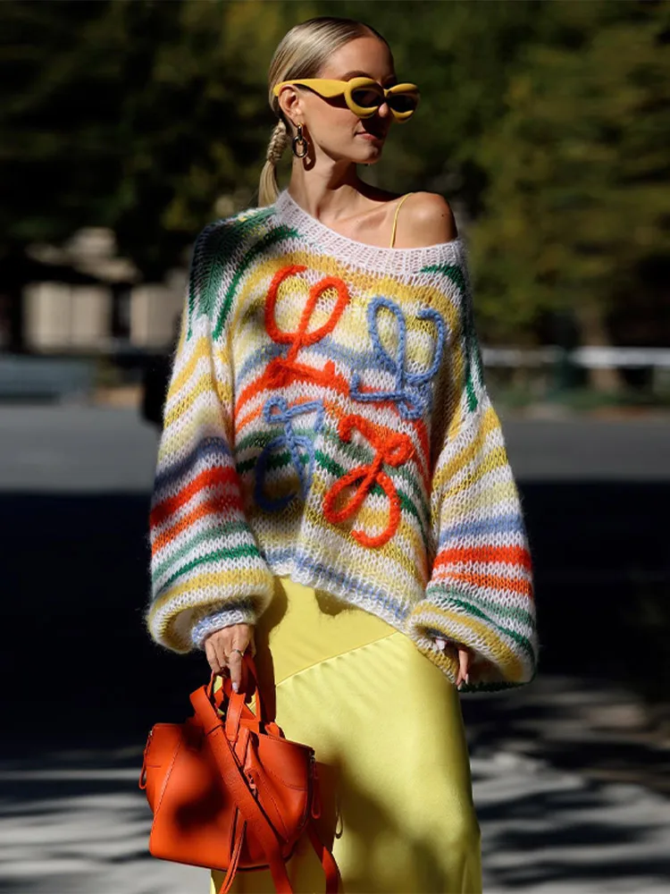 2024 Autumn New Fashion Multicolour Pullover Women Chic Round Neck Kintted Hollow Out Sweater Female Harajuku Aesthetics Jumper