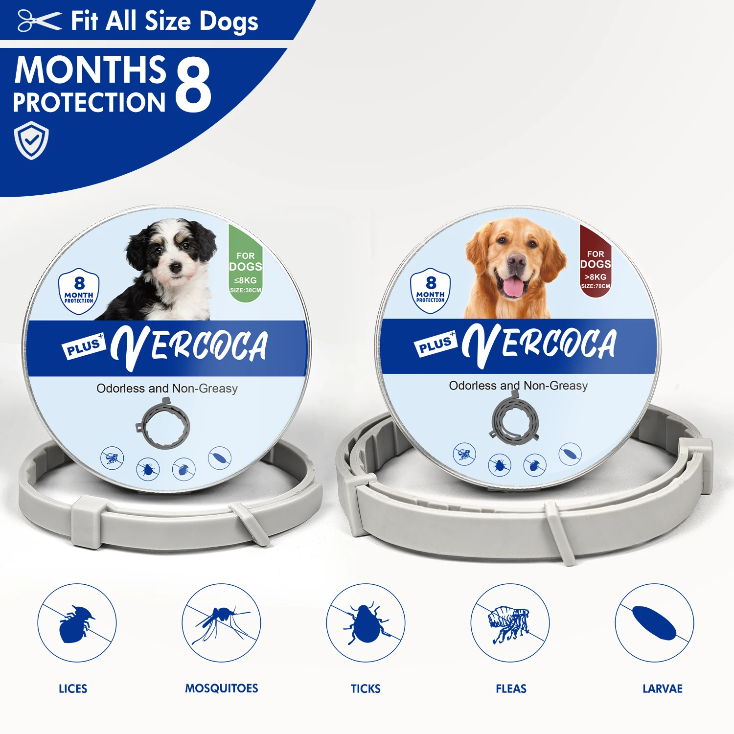 

Dog Anti Flea and Tick Collars 8 Month Full Body Protection Same Formula as Seres Silicone Ajustable Dog Flea Collar