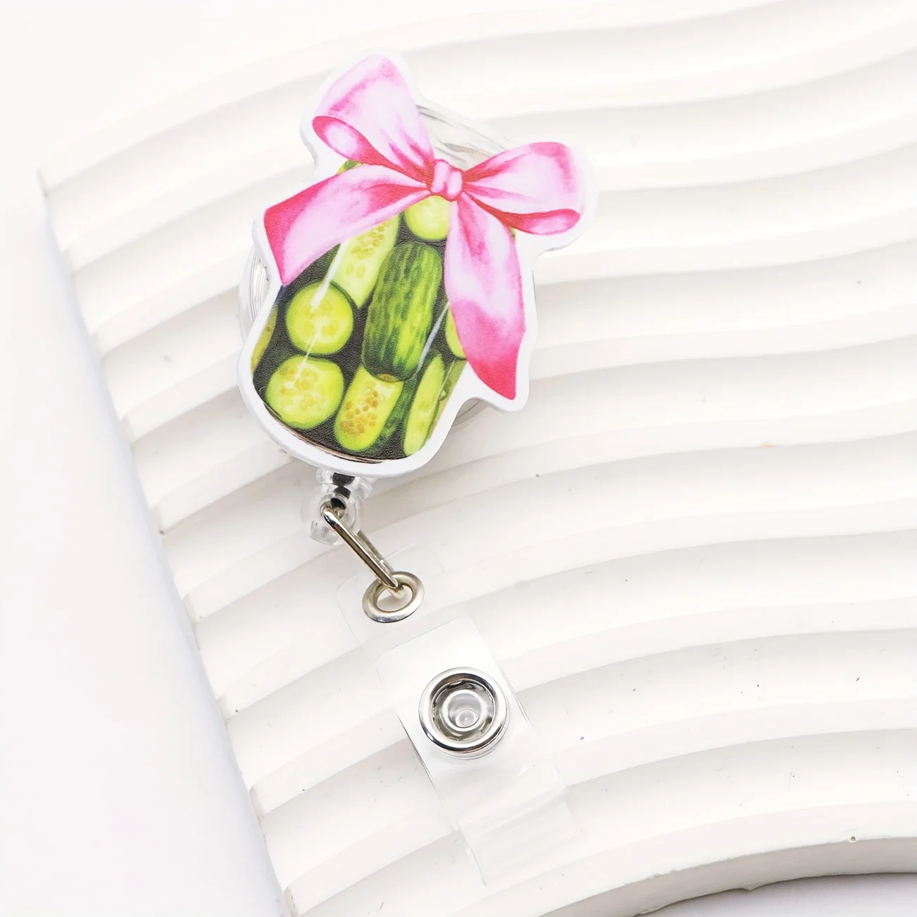 1pc cute teacup black cat retractable badge clip, 2D acrylic with durable nylon cord, suitable for office workers, nurses