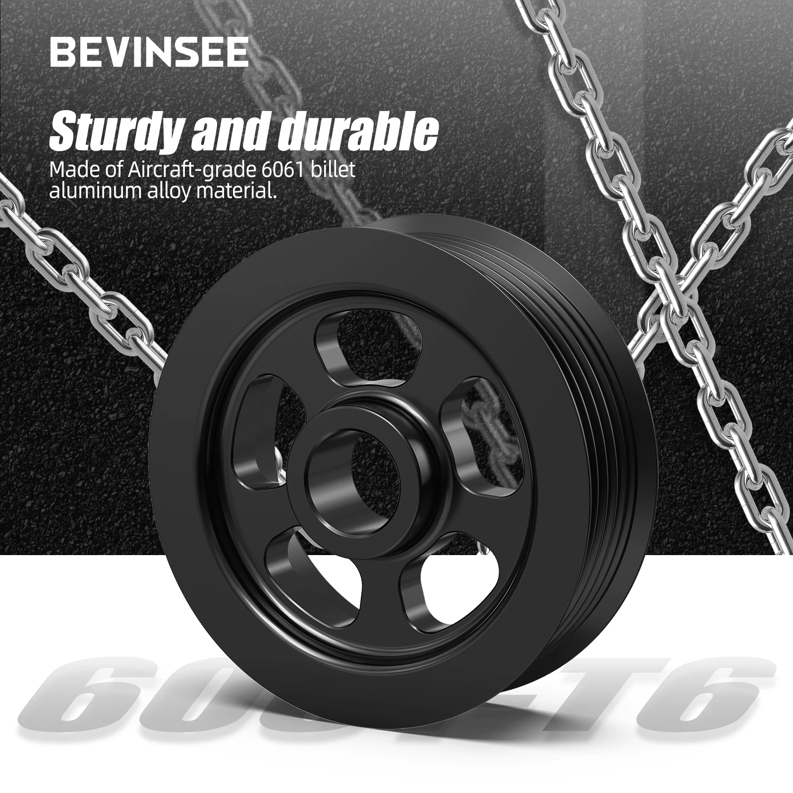 BEVINSEE LS 3'' OD Billet Aluminum Overdrive Alternator Pulley 6 Rib for LS1 LS2 LS3 LS6 for Truck SUV V8 models 1999-2003