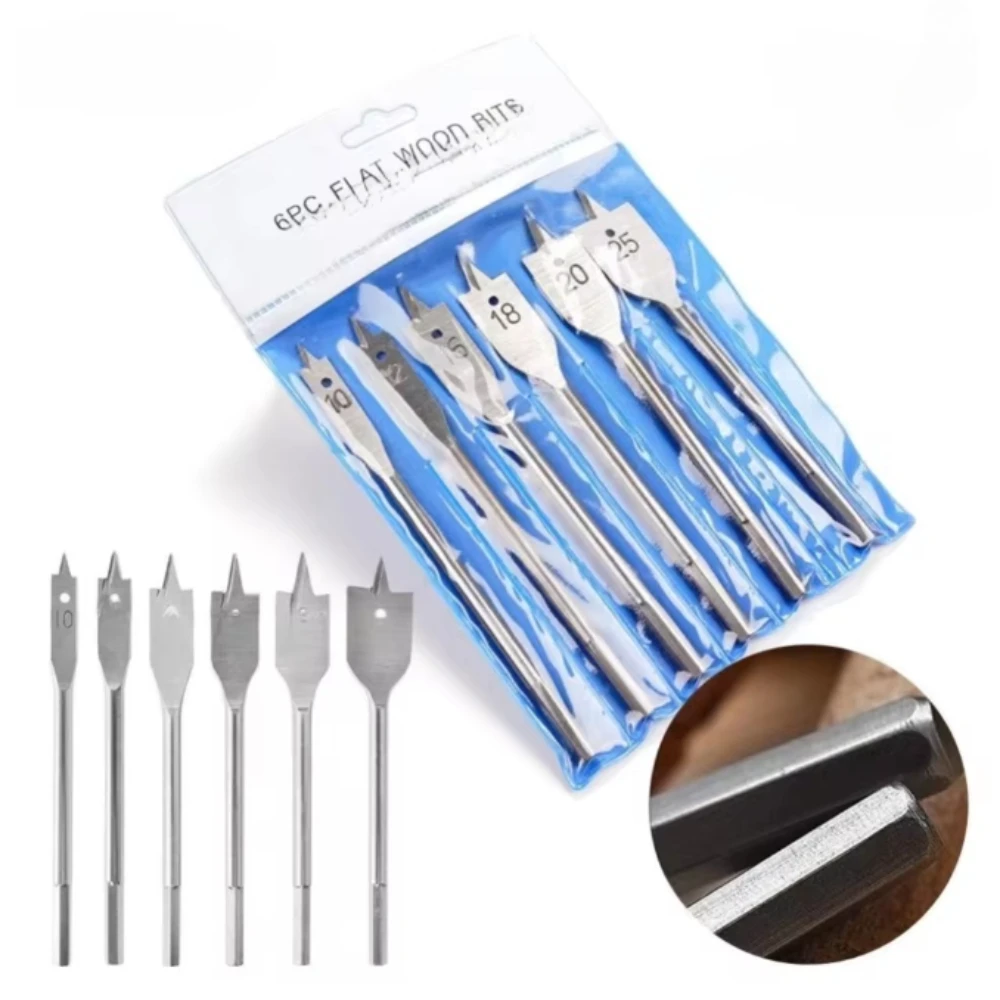 

6 шт./компл., плоское сверло из углеродистой стали для деревообработки, 10-25 мм, шестигранный хвостовик для деревообработки, многофункциональная шестиугольная ручка 8 мм