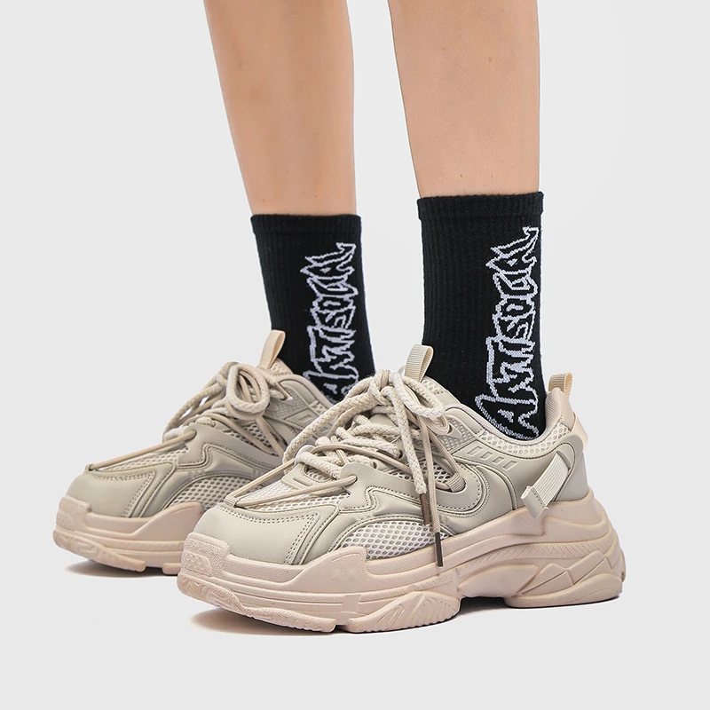 

New platform daddy shoes men's fashion thick lace-up breathable sneakers everything height-raising shoes Fashion shoes