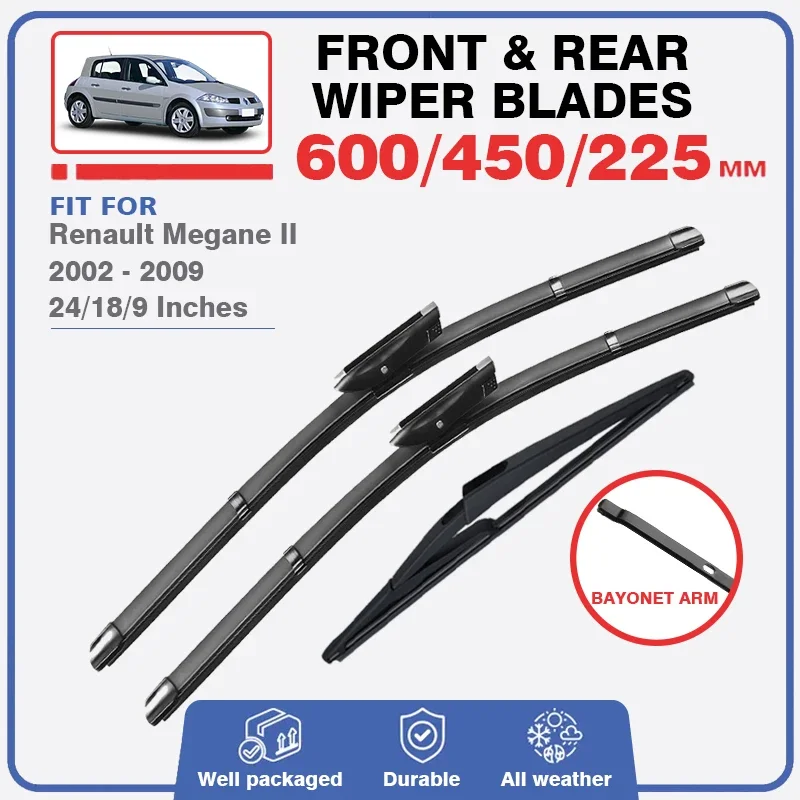 Front Rear Wiper Blade For Renault Megane 2 II MK2 2003 - 2009 RS CC Grand Tour Hatchback Sedan Windscreen Windshield Car Window