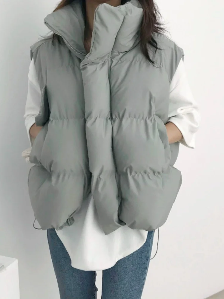 

Retro Chic Autumn Winter Thiened Warm Loose Casual Svel Cotton Vest Jaet Women's Faionable Stand Collar Outerwear