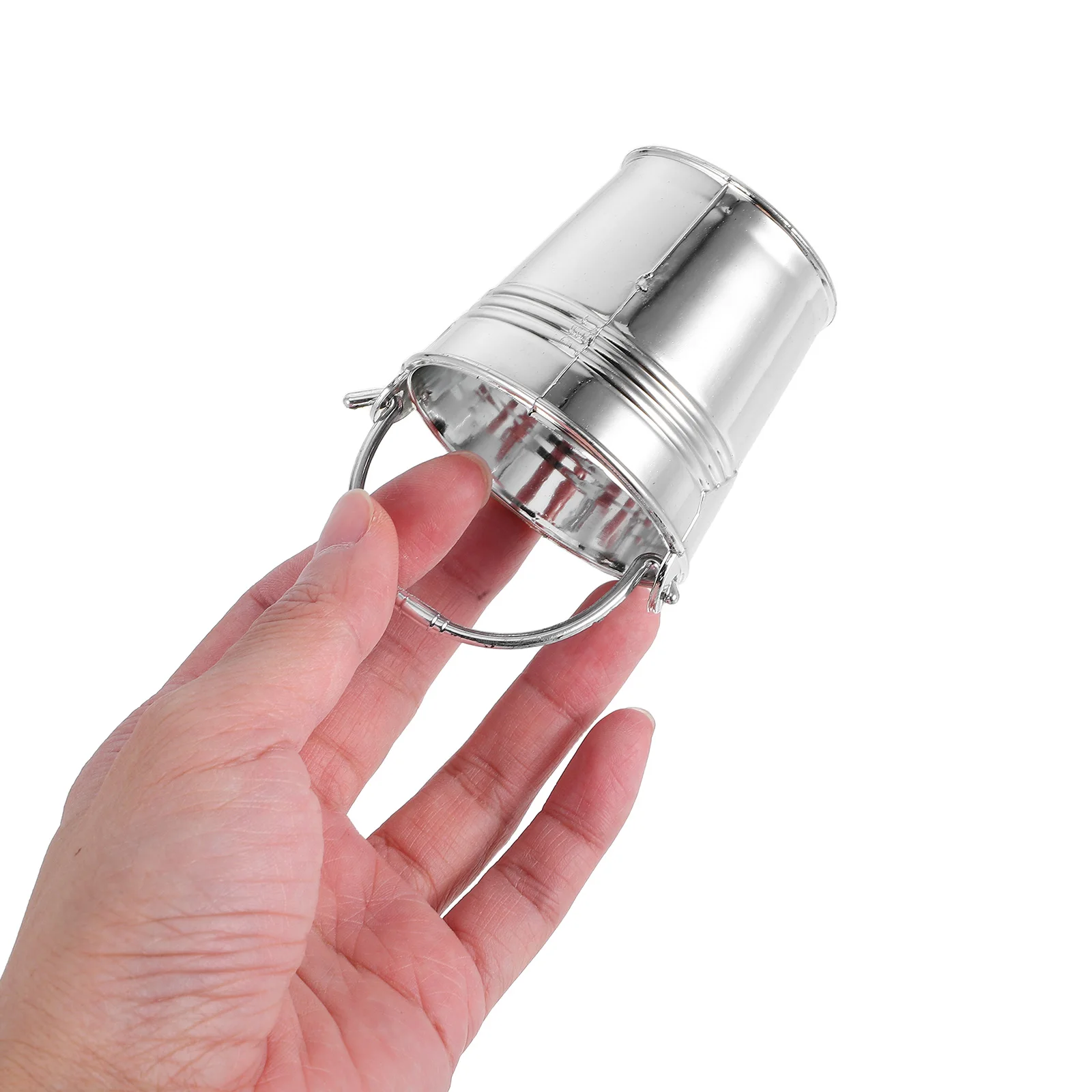 

10Pcs Mini Silver Buckets Plastic Pails Small Cooking Set Dollhouse Accessories Easy Clean Lightweight Durable