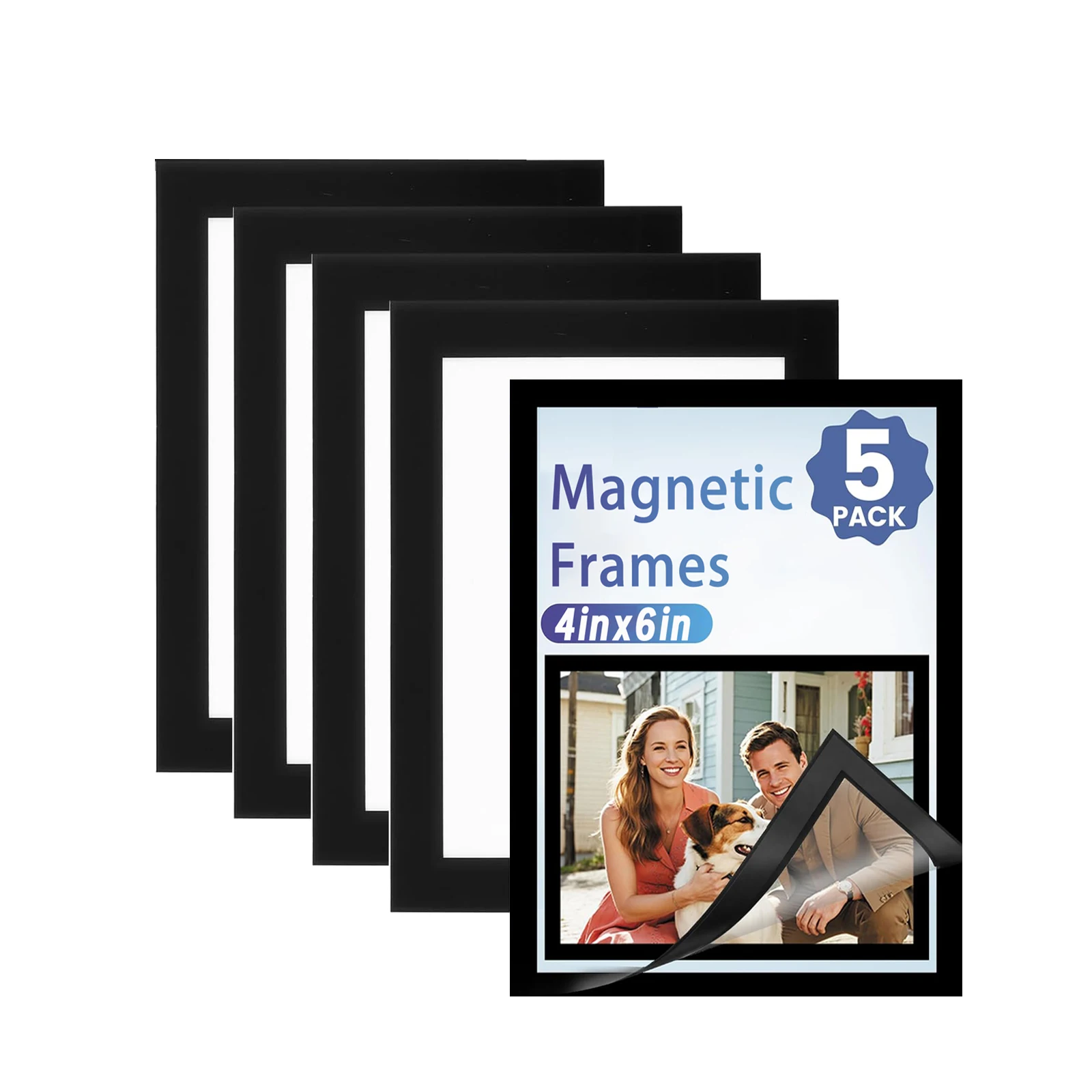 5 PCS A6 Magnetic Picture Frames For Refrigerator With Adhesive Black Border for Kitchen Window No Magnetic on the back Side