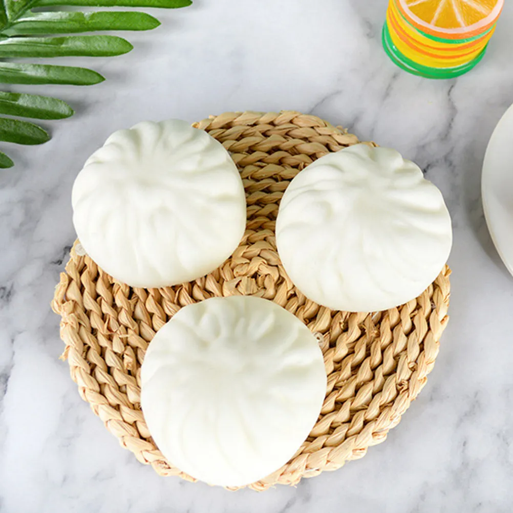 

3Pcs Steamed Stuffed Bun Decor High Quality PU Faux Food for Chinese Breakfast Pretend Learning Educational Tool Set