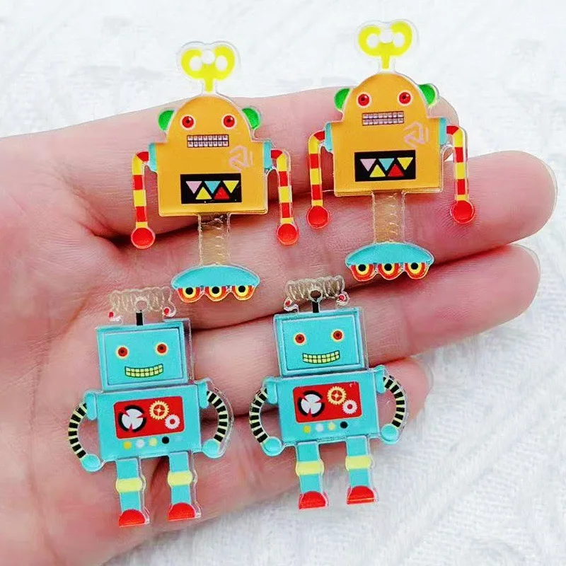 10pcs Cartoon Clockwork Robot Acrylic Hanging DIY Accessories Cute Anime Bag
