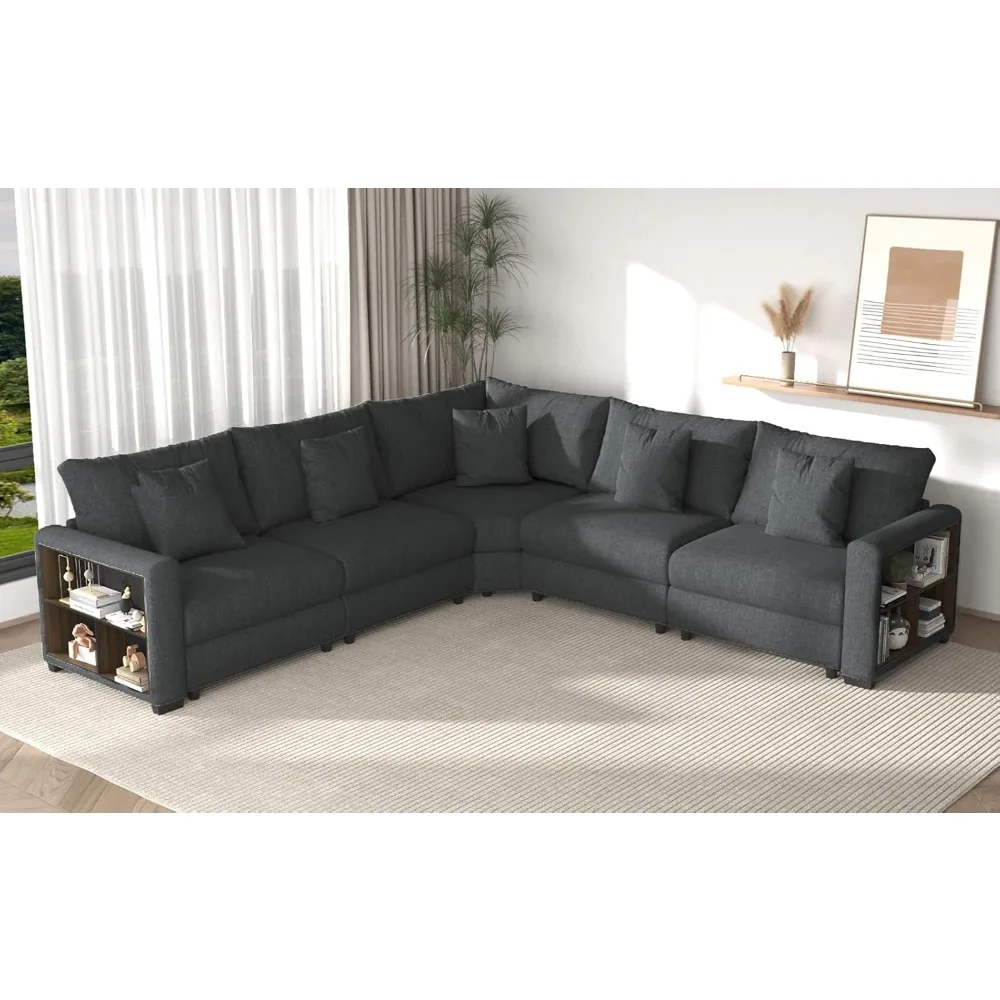 

Large Corner Combination Sofa with Storage Armrests and Built-in Cabinets, Modern Combination Sofa