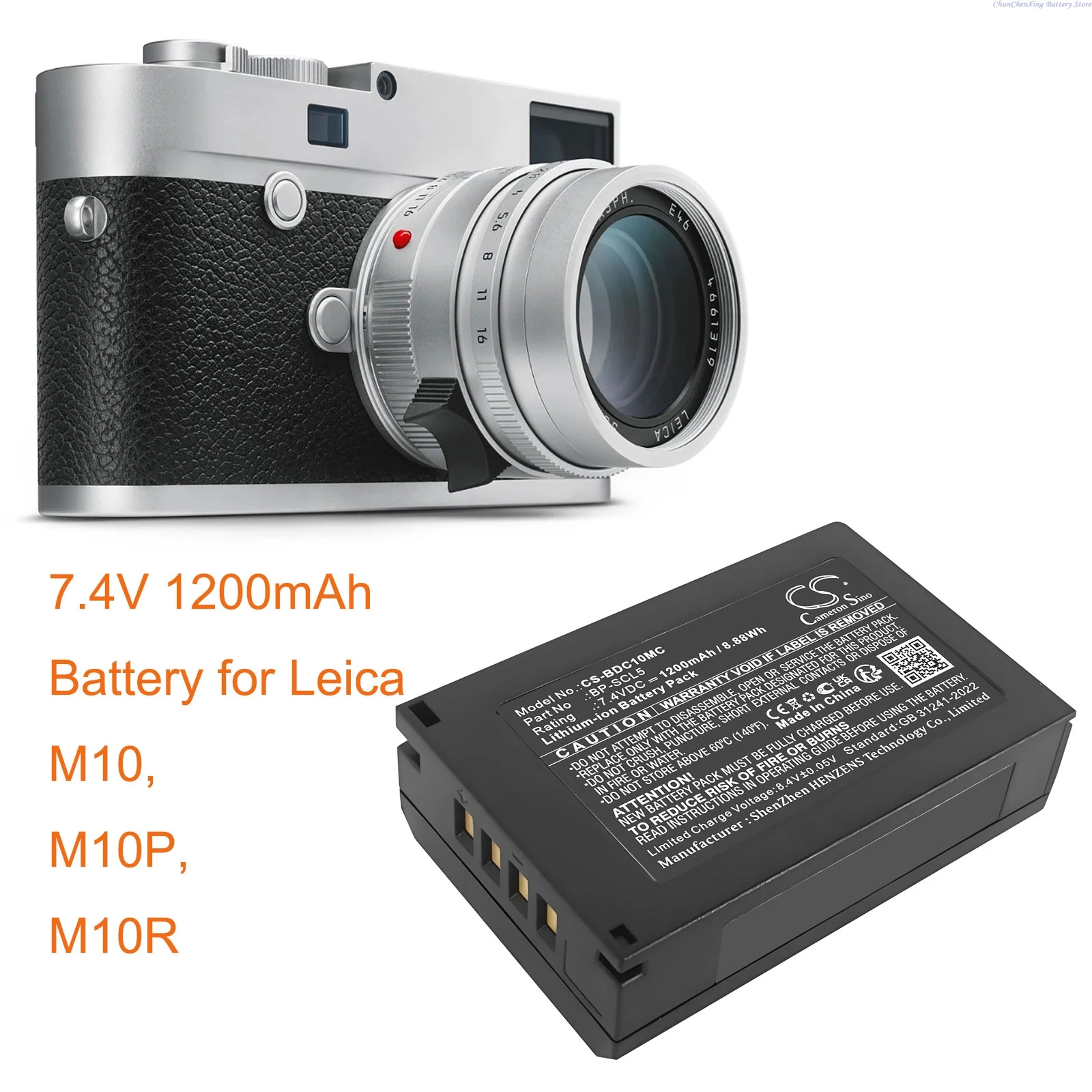 

Cameron Sino 7.4V 1200mAh CS-BDC10MC Camera Battery 24003, BP-SCL5 for Leica M10, M10P, M10R