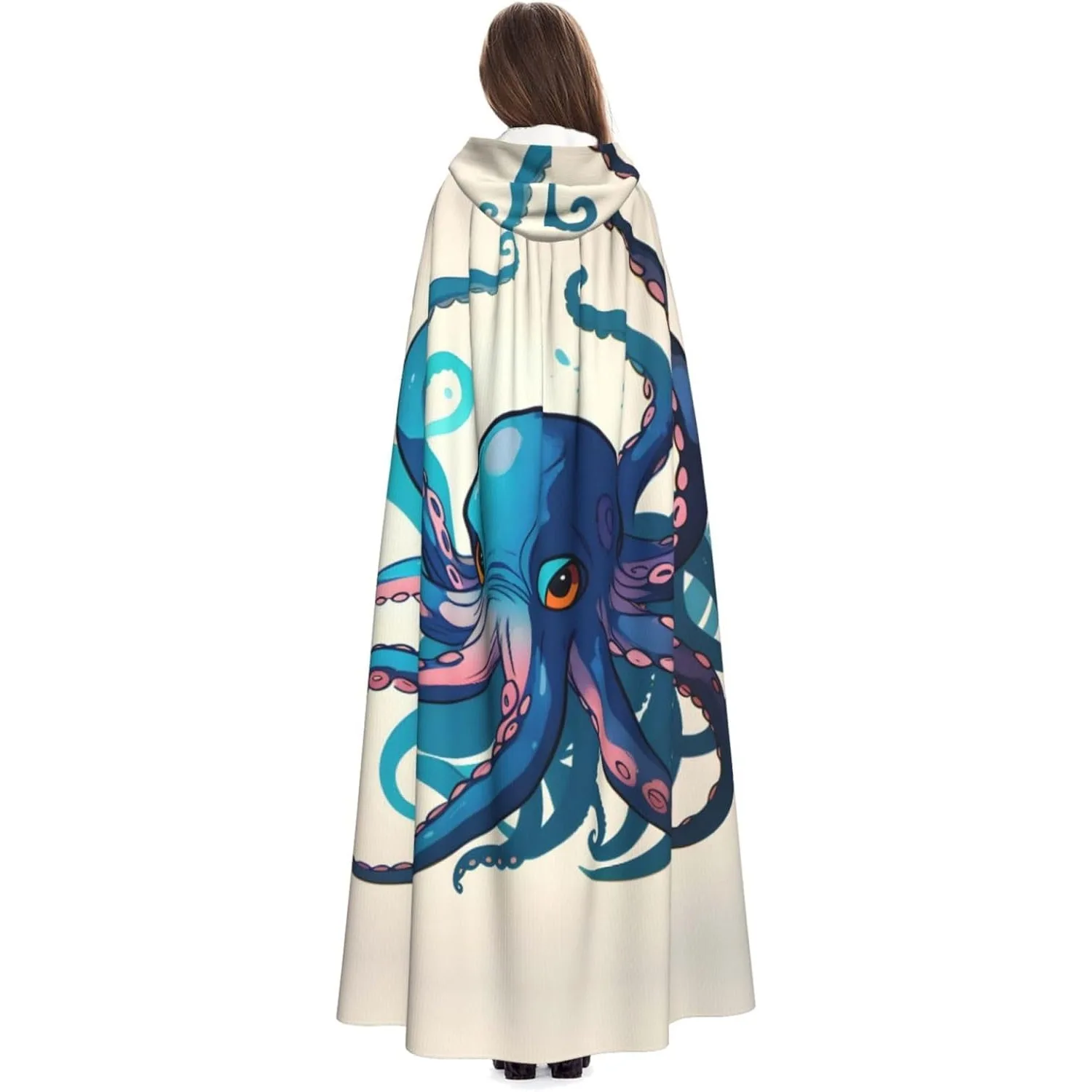 

Синий и фиолетовый принт осьминога, накидка с капюшоном для взрослых, карнавальная праздничная накидка, халат для косплея, костюм для вечеринки, готический карнавал
