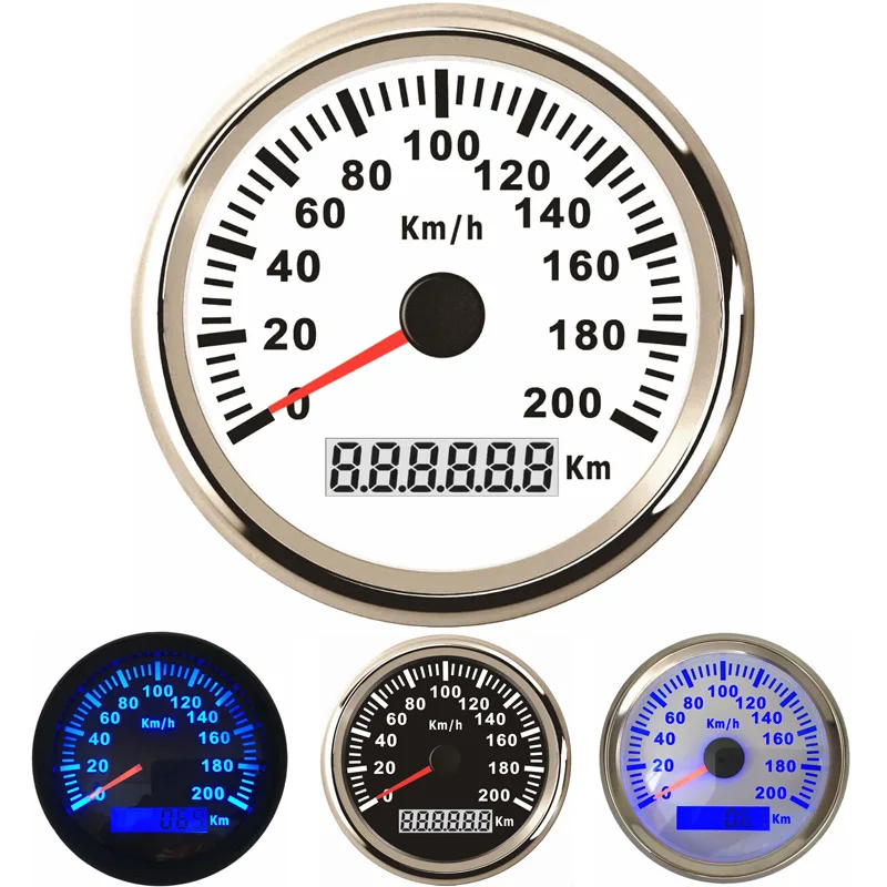 

0-200km/H Blue Backlight GPS Speedometers Boat Waterproof Speed Mileometers 85mm LCD Speed Indicators with Antenna for Auto