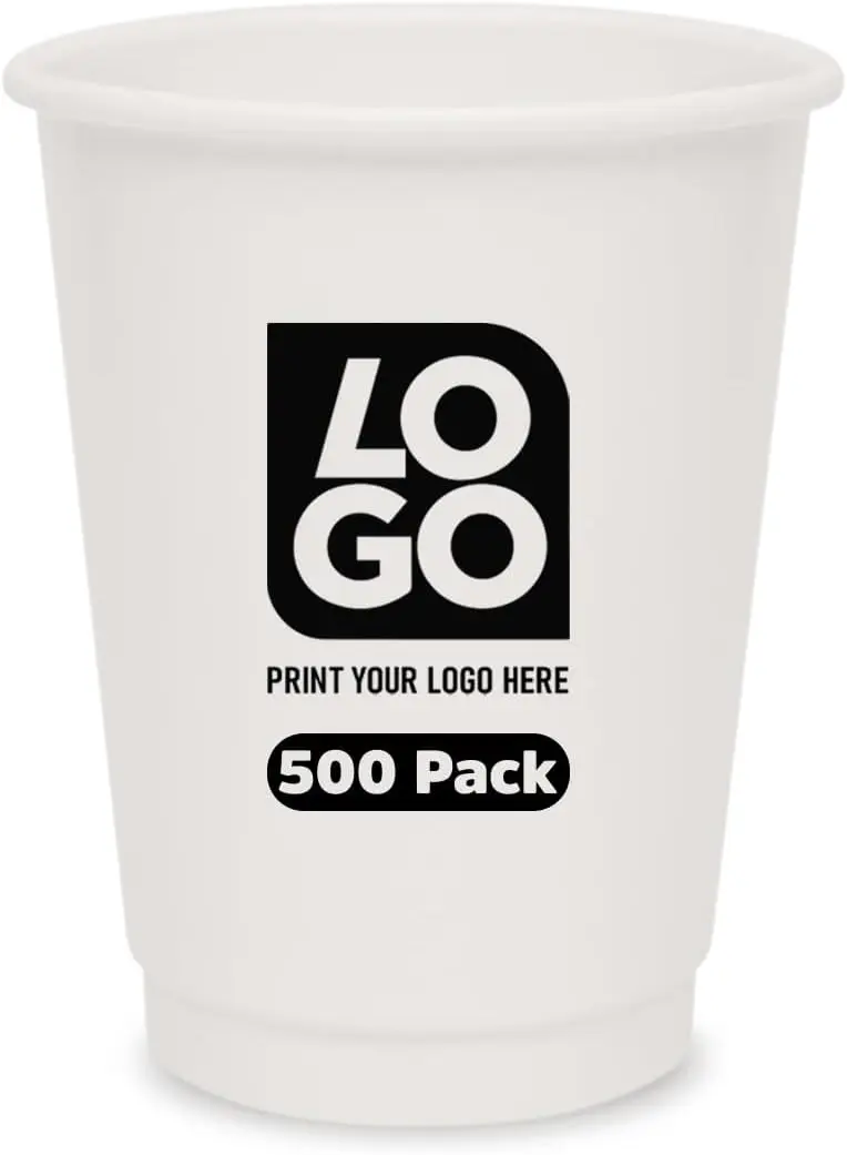 

One Color Print Custom 12 Oz. Double Wall Paper Hot Cups for Coffee Cups Hot/Cold Drink Beverage for Water Coolers, Party, or Br