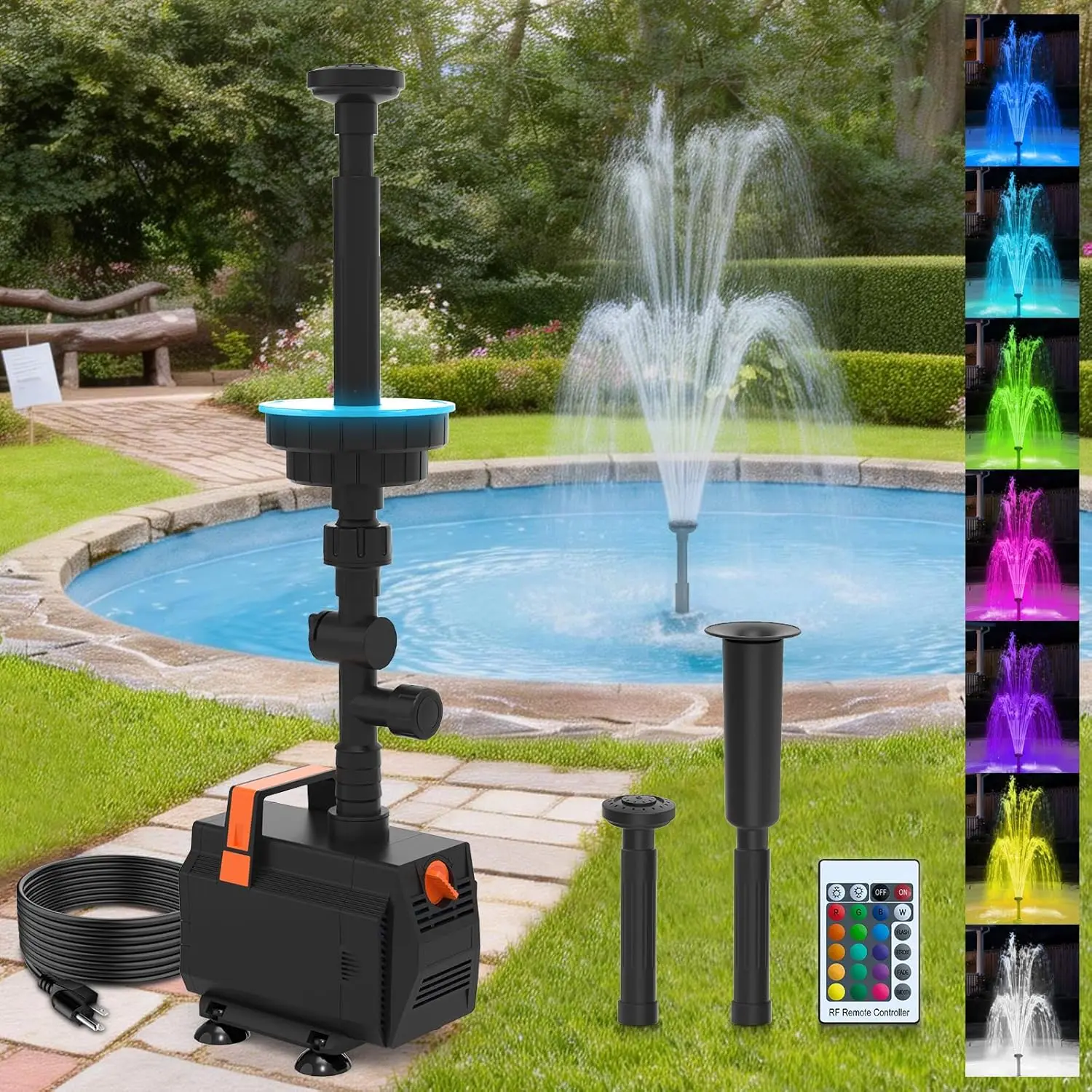 

Submersible Pond Fountain Pump 880GPH with LED Lights, 3 Spray Patterns for Small Ponds, Gardens, Water Features